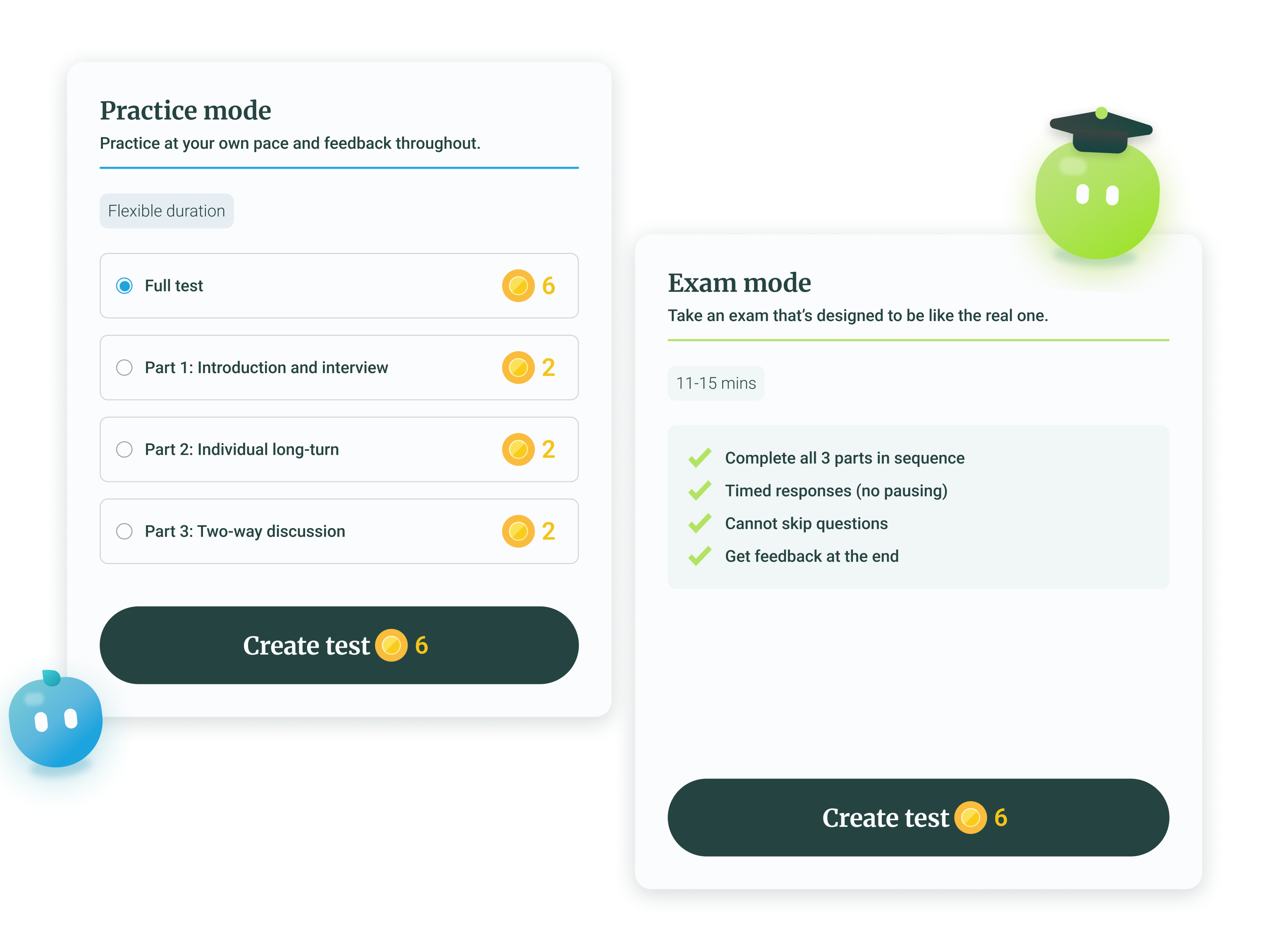 AI IELTS grader offering practice and exam mode for IELTS speaking