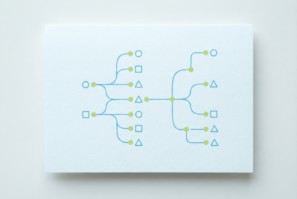 Notecard showing organized bullet points and mind-map branches representing effective note-taking strategies.