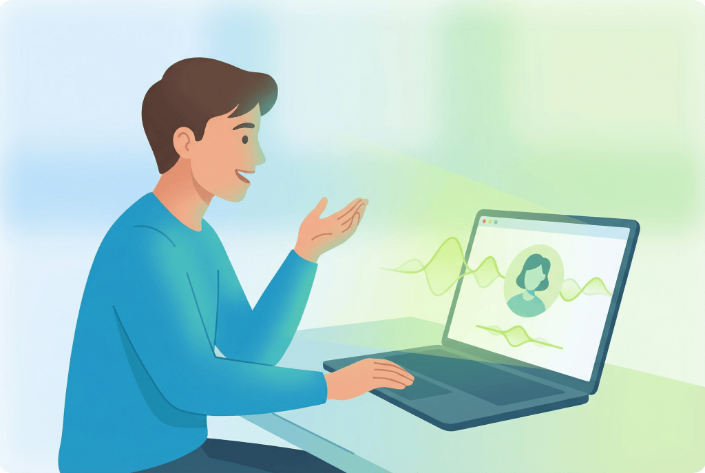 Illustration of a student having a real-time conversation with Speechful's AI speaking examiner