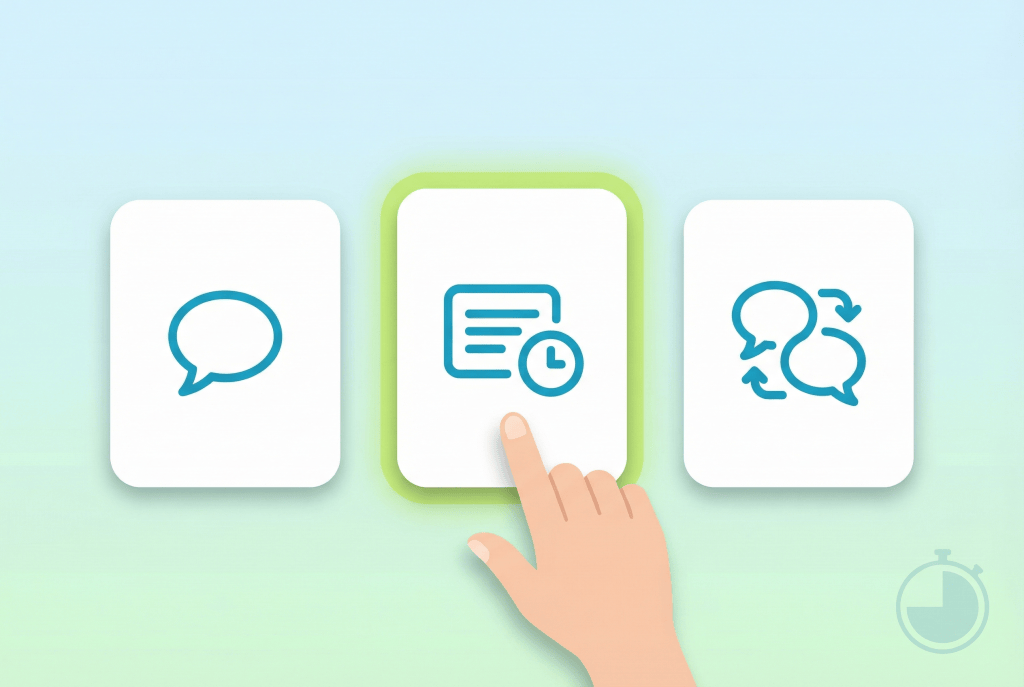 An illustration of selecting an IELTS speaking part from three practice options in the Speechful app