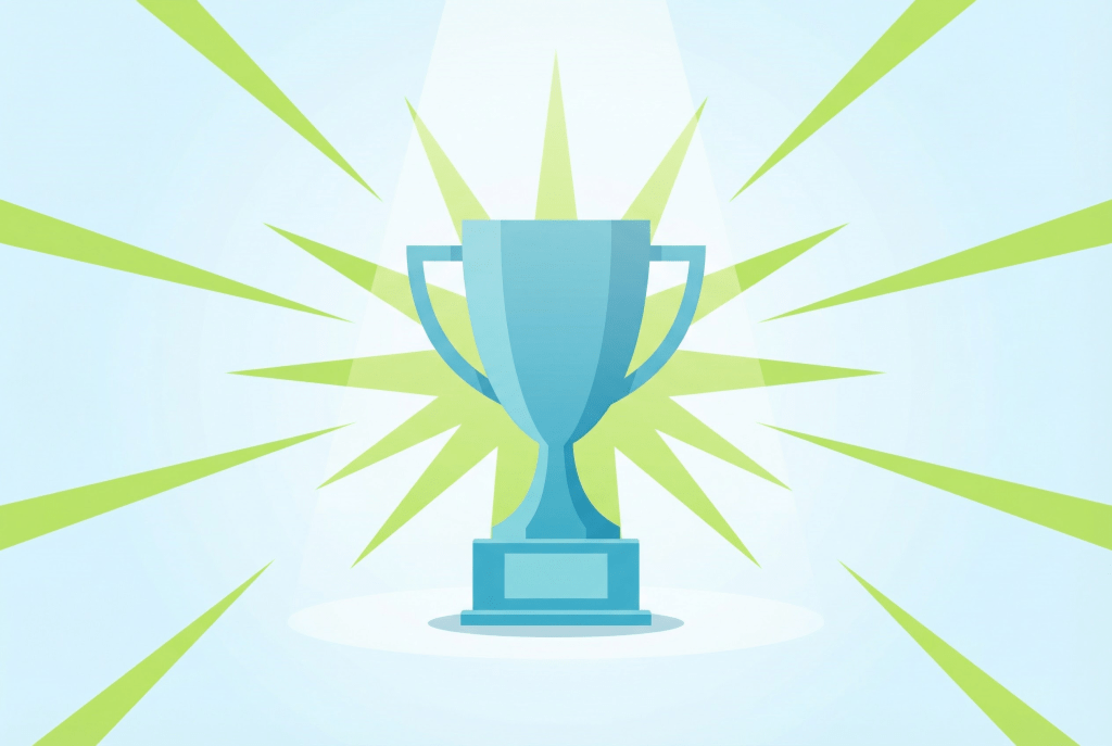 Trophy with radiating star burst symbolizing achievement of high band scores.