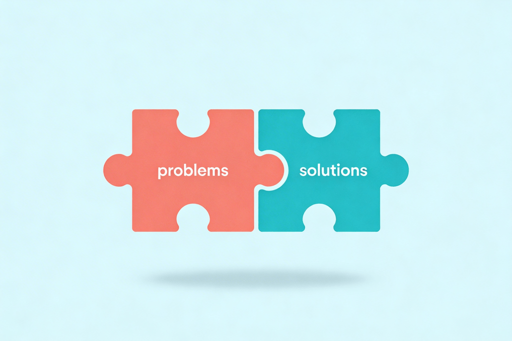 Two interlocking puzzle pieces representing the problem solution essay structure for IELTS Writing Task 2.